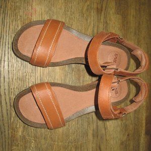 TEVA Womens Leather Wedge Sandals Tan 6.5